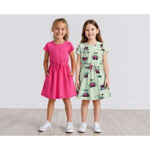 Spotted Zebra Set of 2 Girls Skater Dresses Skate Pink Green Sz M 8